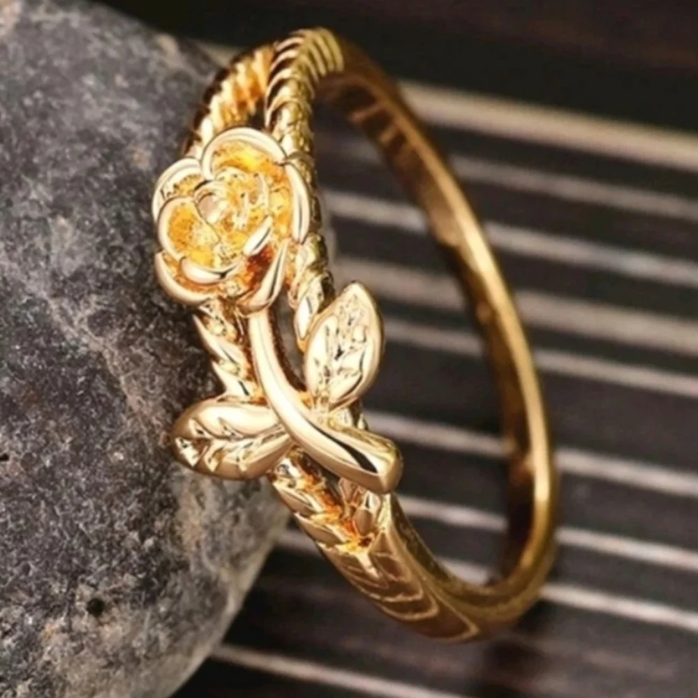 LovelyGolden Intricate Detailed Rose Floral Ring